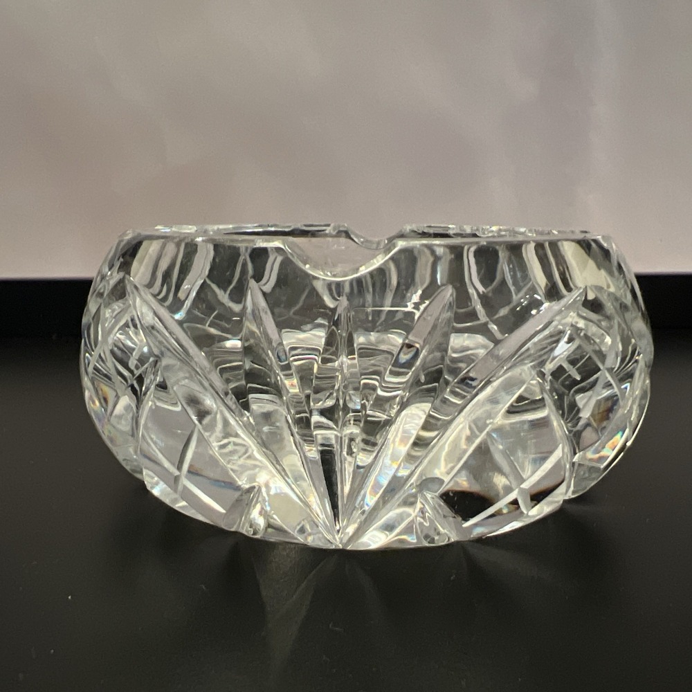 Vintage Heavy Lead Cut Bohemian Crystal Ashtray Elegant 5" Dia Round Chunky